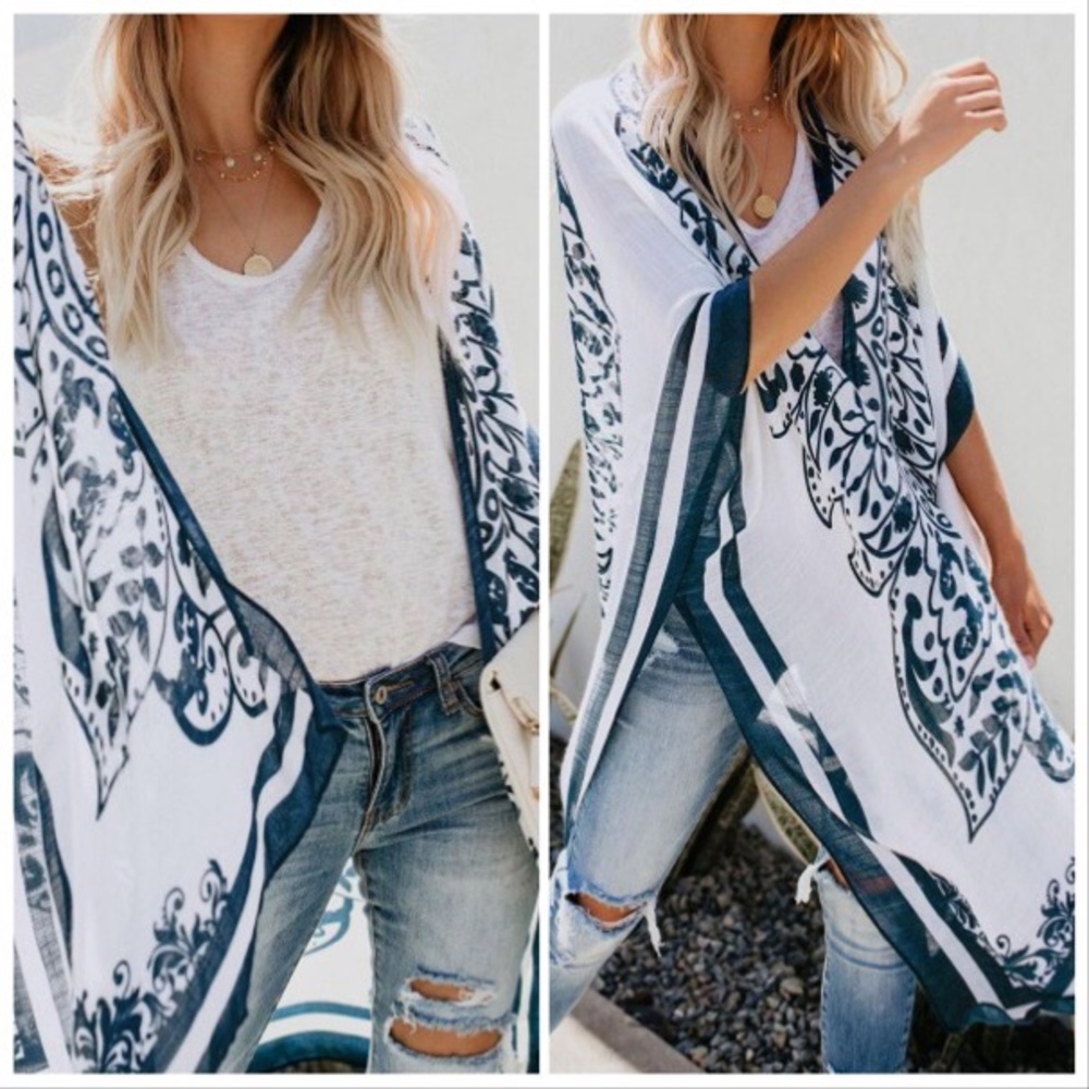 NEW‼️RESTOCK ‼️WHITE NAVY DUSTER - kimono